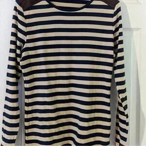 Ralph Lauren Striped Long‎ Sleeve Top Brown Shoulder Detail Casual Large